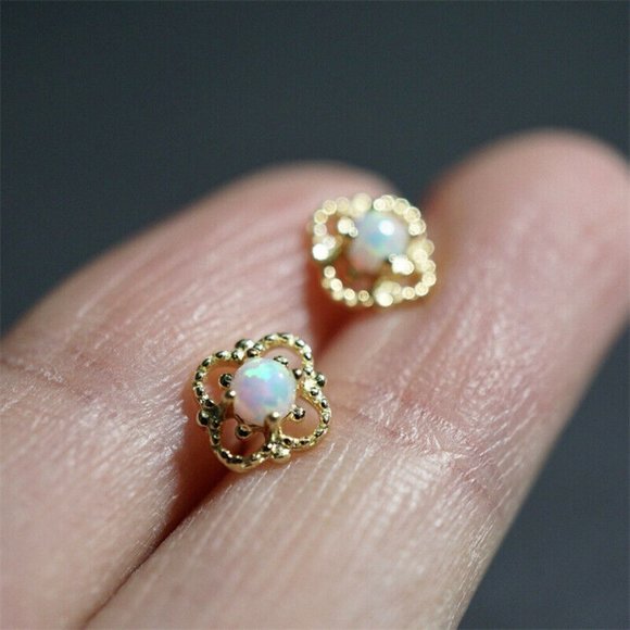 New 18k Gold Over Silver Opal Studs - Picture 2 of 5